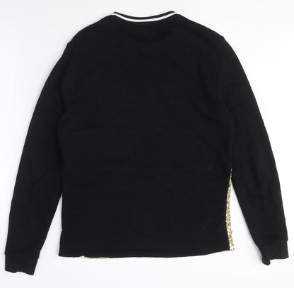 Women's Black Gold Sequin Pullover Sweatshirt, Size Regular