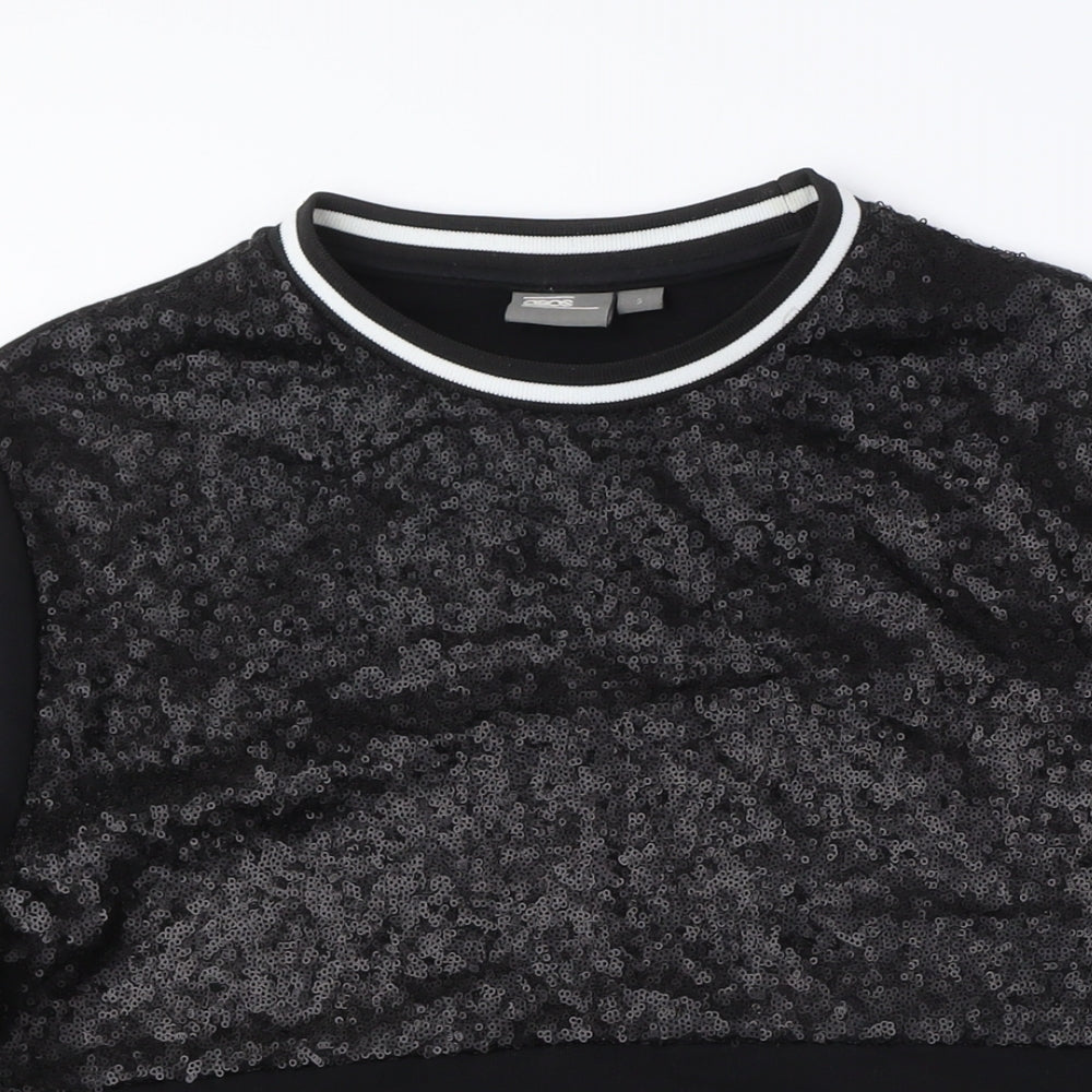 Women's Black Gold Sequin Pullover Sweatshirt, Size Regular