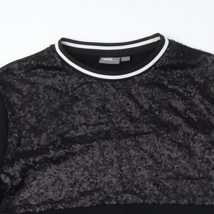Women's Black Gold Sequin Pullover Sweatshirt, Size Regular