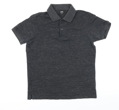 Uniqlo Mens Grey Cotton Polo Size S Collared Button