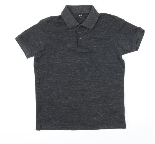 Uniqlo Mens Grey Cotton Polo Size S Collared Button