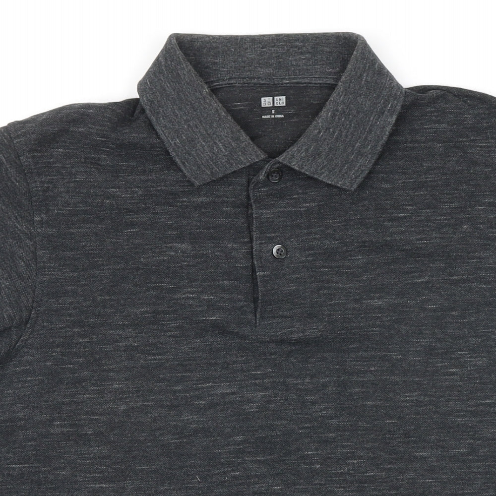 Uniqlo Mens Grey Cotton Polo Size S Collared Button