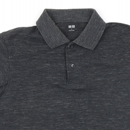 Uniqlo Mens Grey Cotton Polo Size S Collared Button
