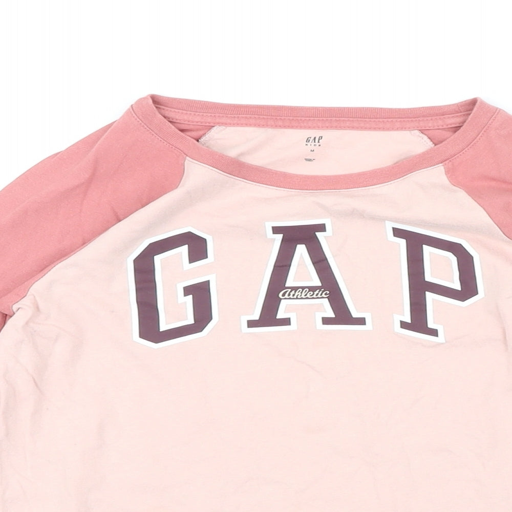 Gap Girls Pink Colourblock 100% Cotton Basic T-Shirt Size M Round Neck