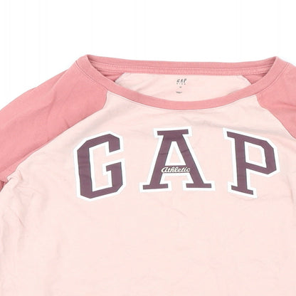 Gap Girls Pink Colourblock 100% Cotton Basic T-Shirt Size M Round Neck