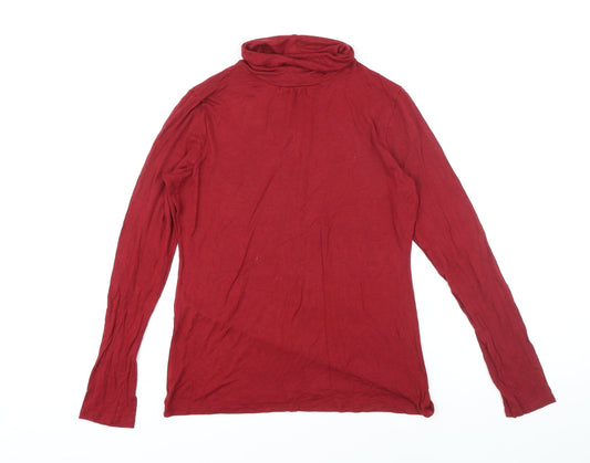 Ann Taylor Womens Red Viscose Basic T-Shirt Size M High Neck
