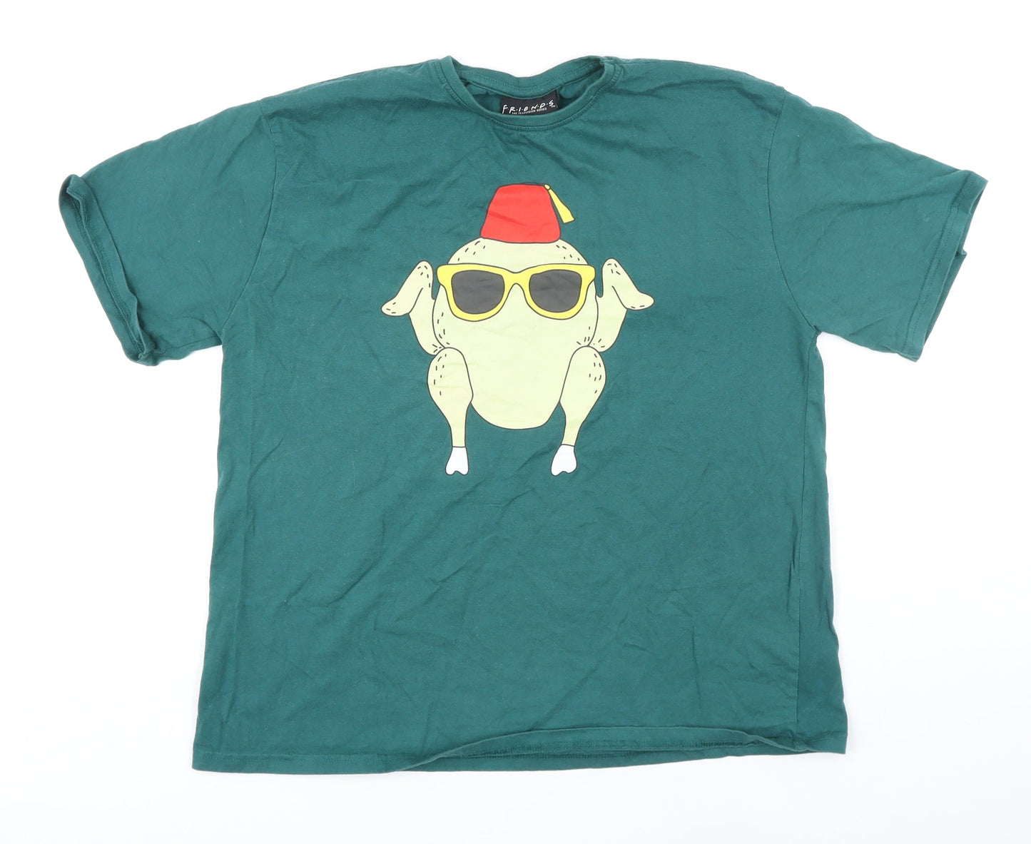 Womens UK Size 12 Friends Green Basic T-Shirt