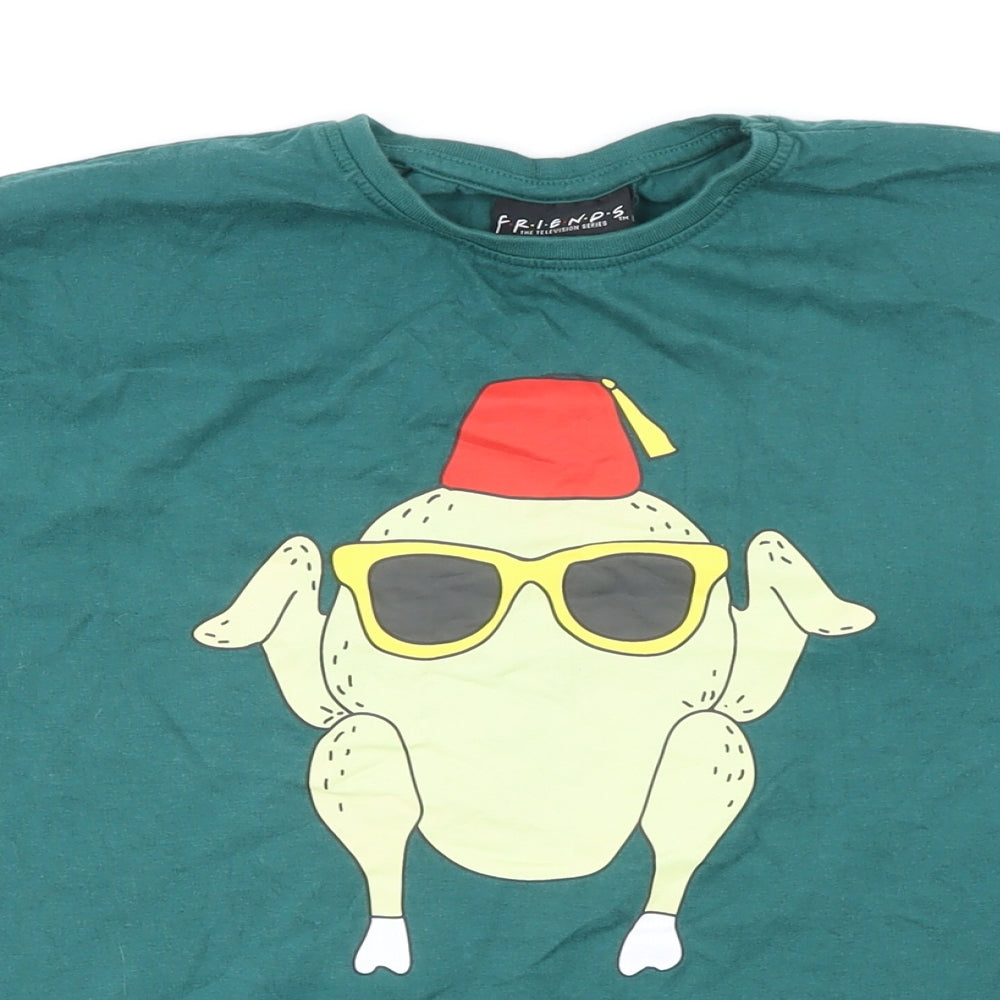 Womens UK Size 12 Friends Green Basic T-Shirt