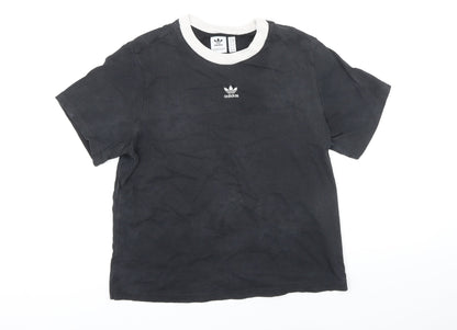Addidas Womens Black 100% Cotton Basic T-Shirt Size 10 Round Neck