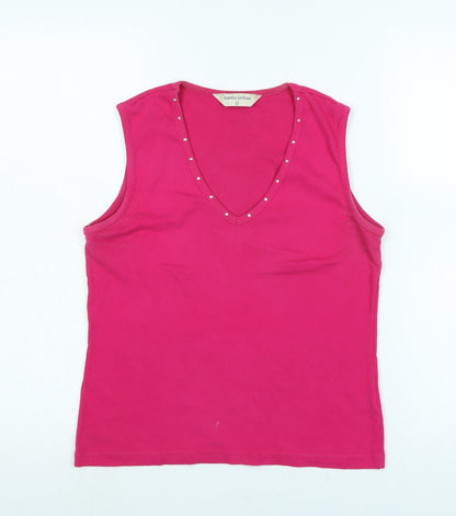 Dorothy Perkins Womens Purple Cotton Basic Tank Size 12 V-Neck - Faux gemstones detail .