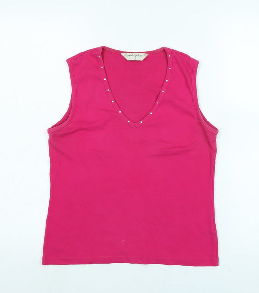 Dorothy Perkins Womens Purple Cotton Basic Tank Size 12 V-Neck - Faux gemstones detail .