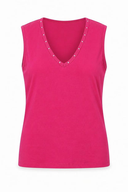Dorothy Perkins Womens Purple Cotton Basic Tank Size 12 V-Neck - Faux gemstones detail .