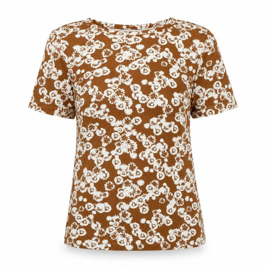 Marks & Spencer Womens Brown Cotton Basic T-Shirt Size 6 Scoop Neck