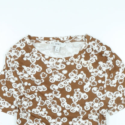Marks and Spencer Womens Brown Cotton Basic T-Shirt Size 6 Scoop Neck