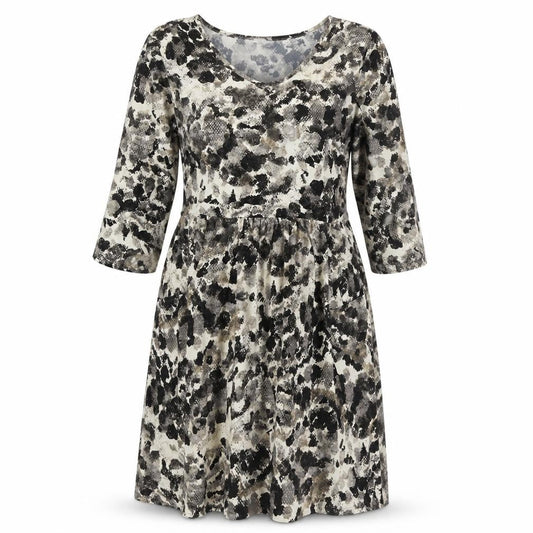 Front view of Kim & CO women’s multicoloured animal print polyester ball gown, size XL, scoop neck