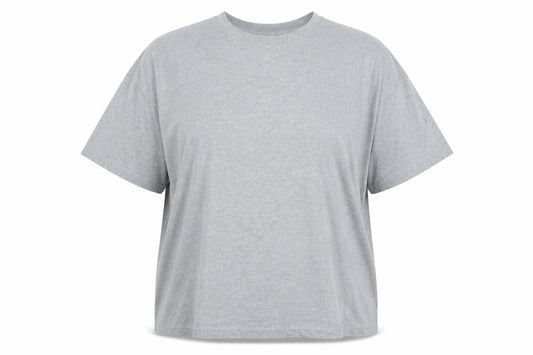 Front view of ASOS women’s grey cotton basic t-shirt, size XL, crew neck