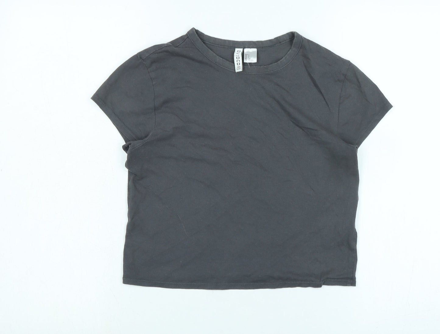 Divided Womens Grey Cotton Basic T-Shirt Size S Crew Neck