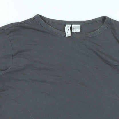 Divided Womens Grey Cotton Basic T-Shirt Size S Crew Neck