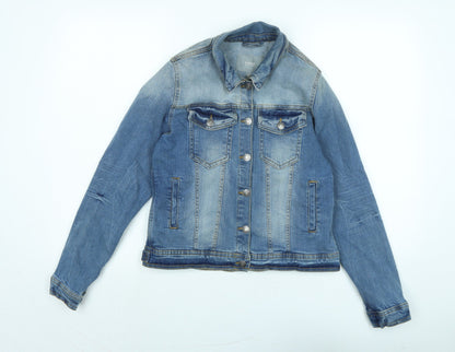 b.young Womens Blue Biker Jacket Size 12 Button