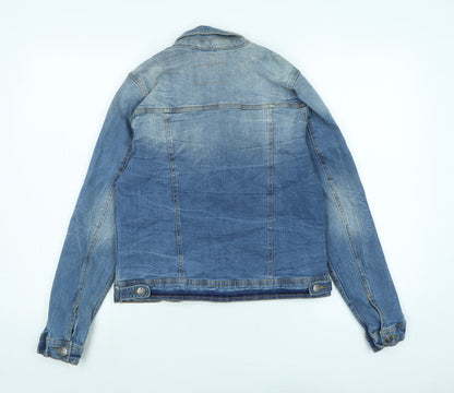 b.young Womens Blue Biker Jacket Size 12 Button