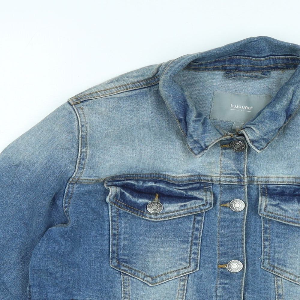 b.young Womens Blue Biker Jacket Size 12 Button