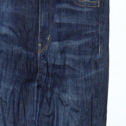 American Eagle Womens Blue Cotton Blend Tapered Jeans Size 12 L23 in Regular Zip