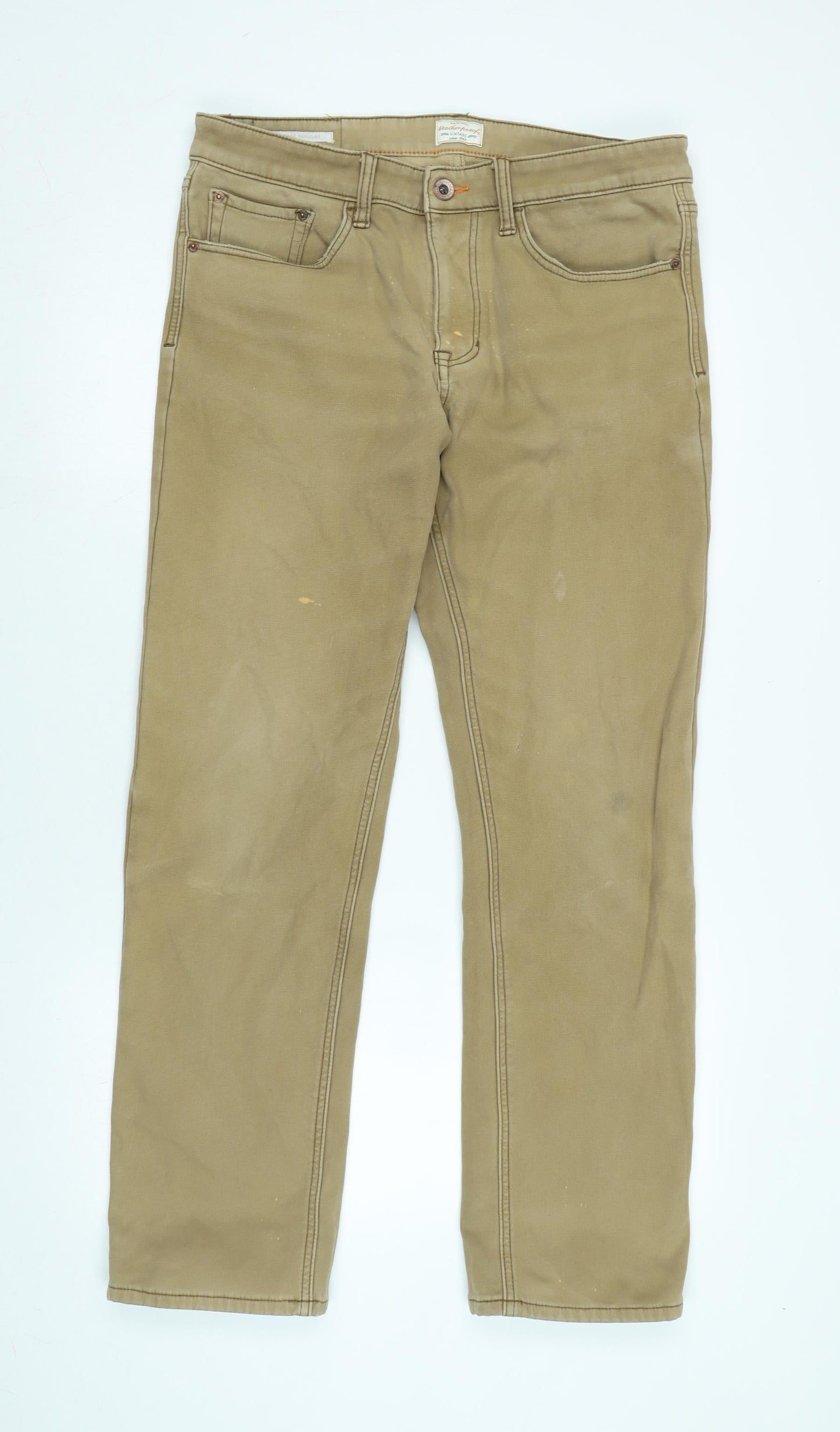 Vintage Mens Brown Cotton Blend Straight Jeans Size 34 in L32 in Regular Zip - Vintage Wash