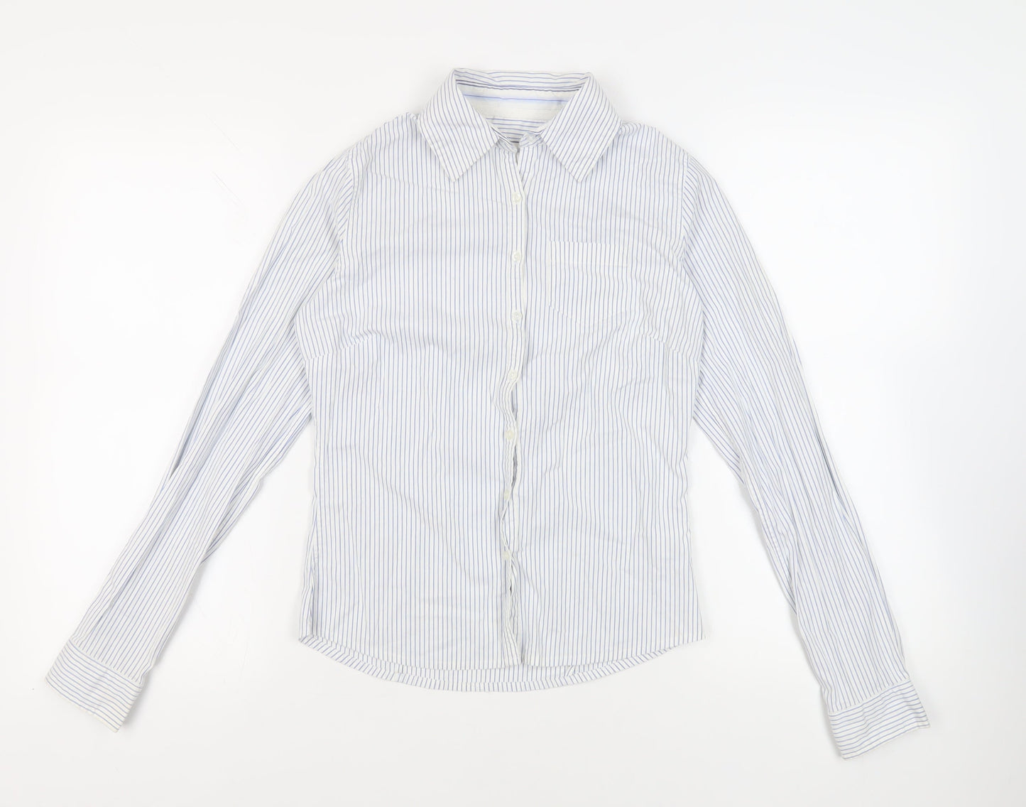 Urban Basics Womens White Striped Cotton Basic Button-Up Size 8 Collared
