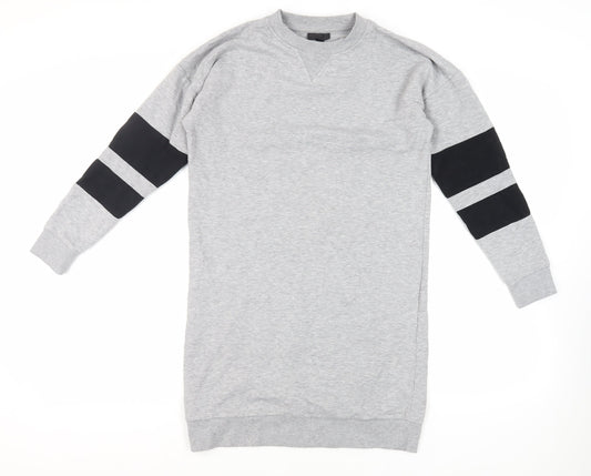 Topshop Womens Grey Cotton Jumper Dress Size 8 Crew Neck Pullover