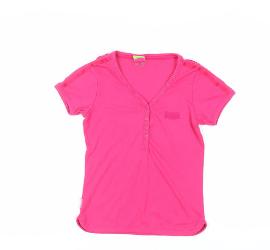 Lonsdale Womens Pink Polyester Basic T-Shirt Size 12 V-Neck - Logo