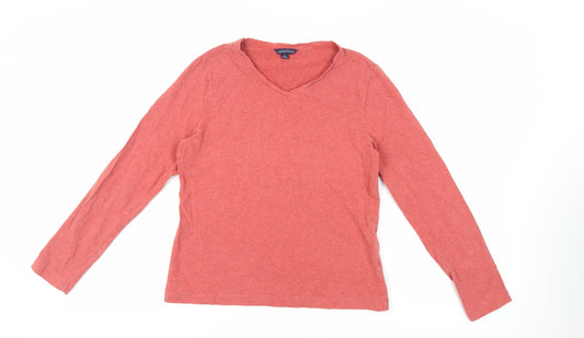 Lands' End Womens Orange Cotton Basic T-Shirt Size 10 V-Neck - Size 10-12