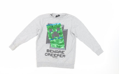NEXT Girls Grey Cotton Pullover Sweatshirt Size 9 Years Pullover - Minecraft Sequin