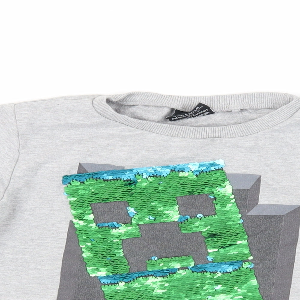 NEXT Girls Grey Cotton Pullover Sweatshirt Size 9 Years Pullover - Minecraft Sequin
