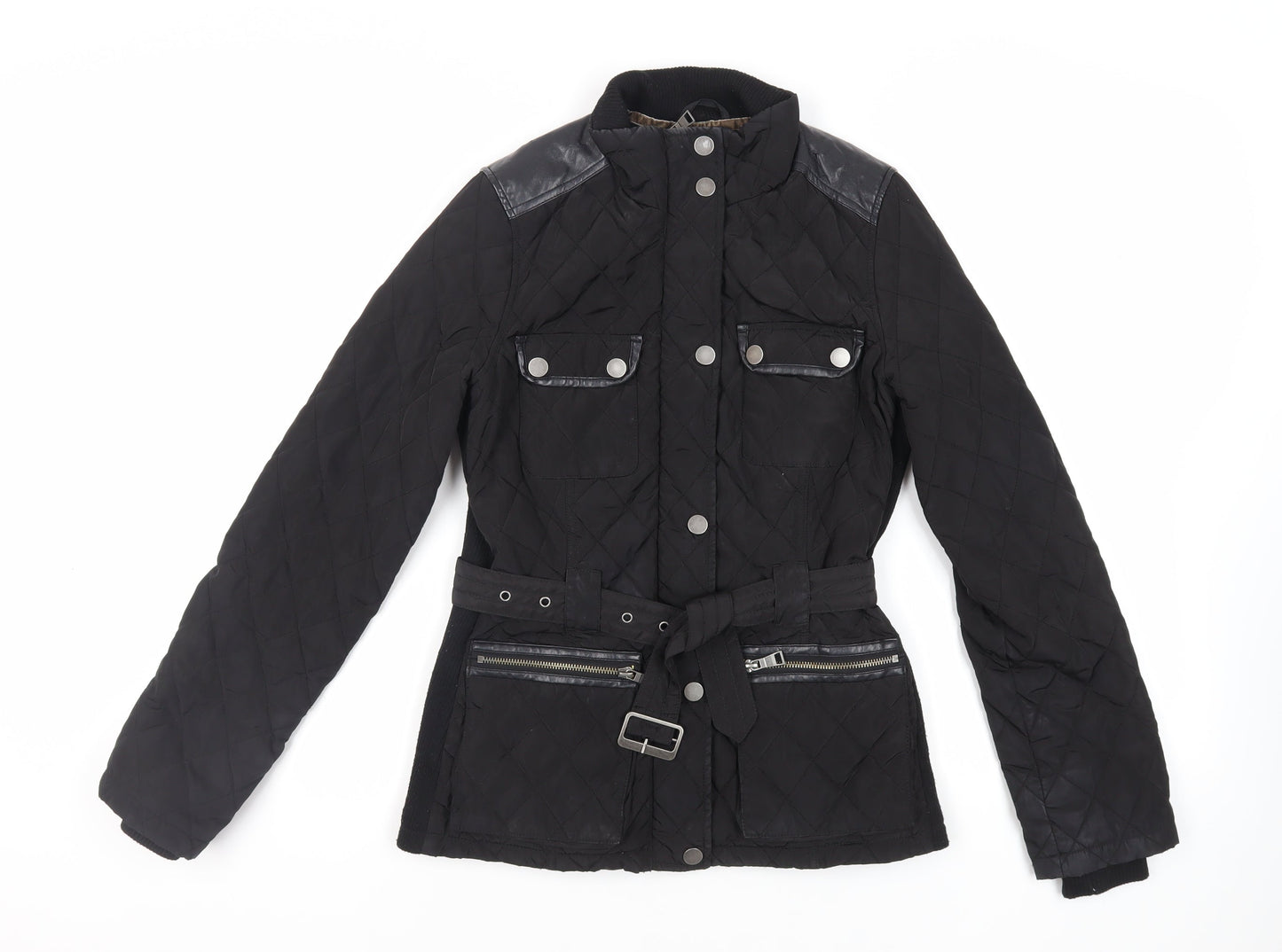 Womens UK Size 8 NEXT Black Quilted Coat