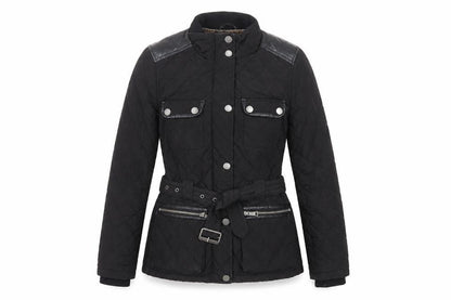 Next Womens Black Quilted Jacket Size 8 Zip - Belted