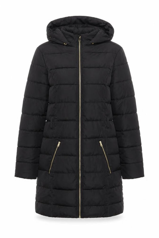 Dorothy Perkins Womens Black Quilted Coat Size 10 Zip - Hooded