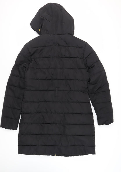 Dorothy Perkins Womens Black Quilted Coat Size 10 Zip - Hooded