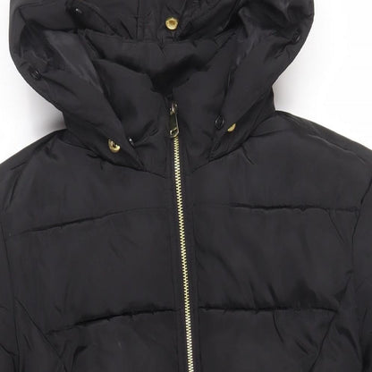Dorothy Perkins Womens Black Quilted Coat Size 10 Zip - Hooded