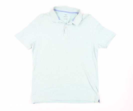 Marks and Spencer Mens Green Cotton Polo Size L Collared Button