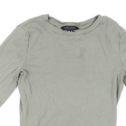 New Look Womens Green Cotton Bodysuit One-Piece Size 10 Snap - Ribbed