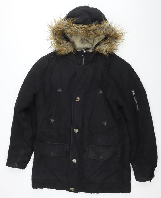 ASOS Mens Black Overcoat Coat Size M Zip