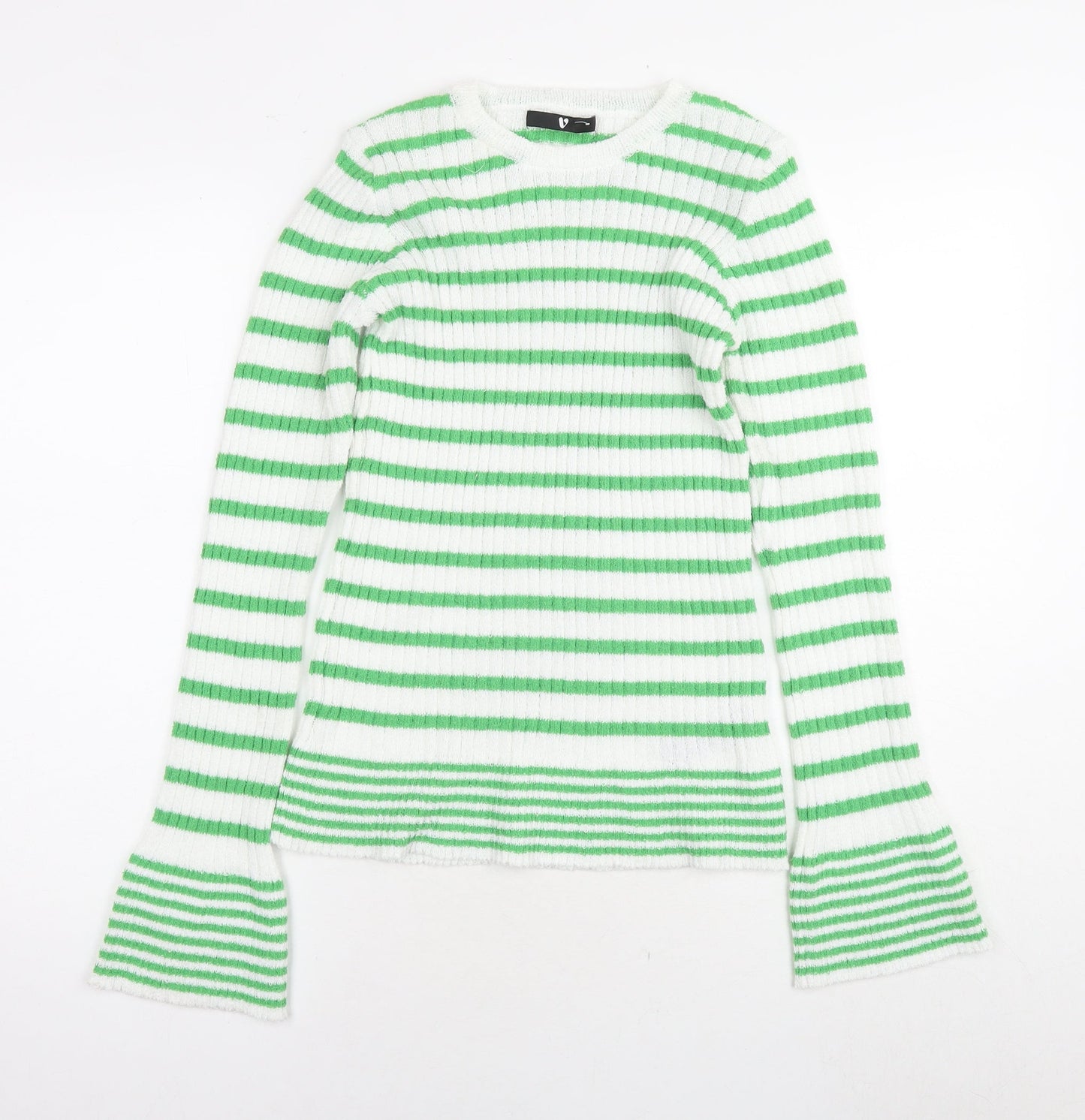 Very Womens White Round Neck Striped Polyester Pullover Jumper Size 12 - Size 12-14