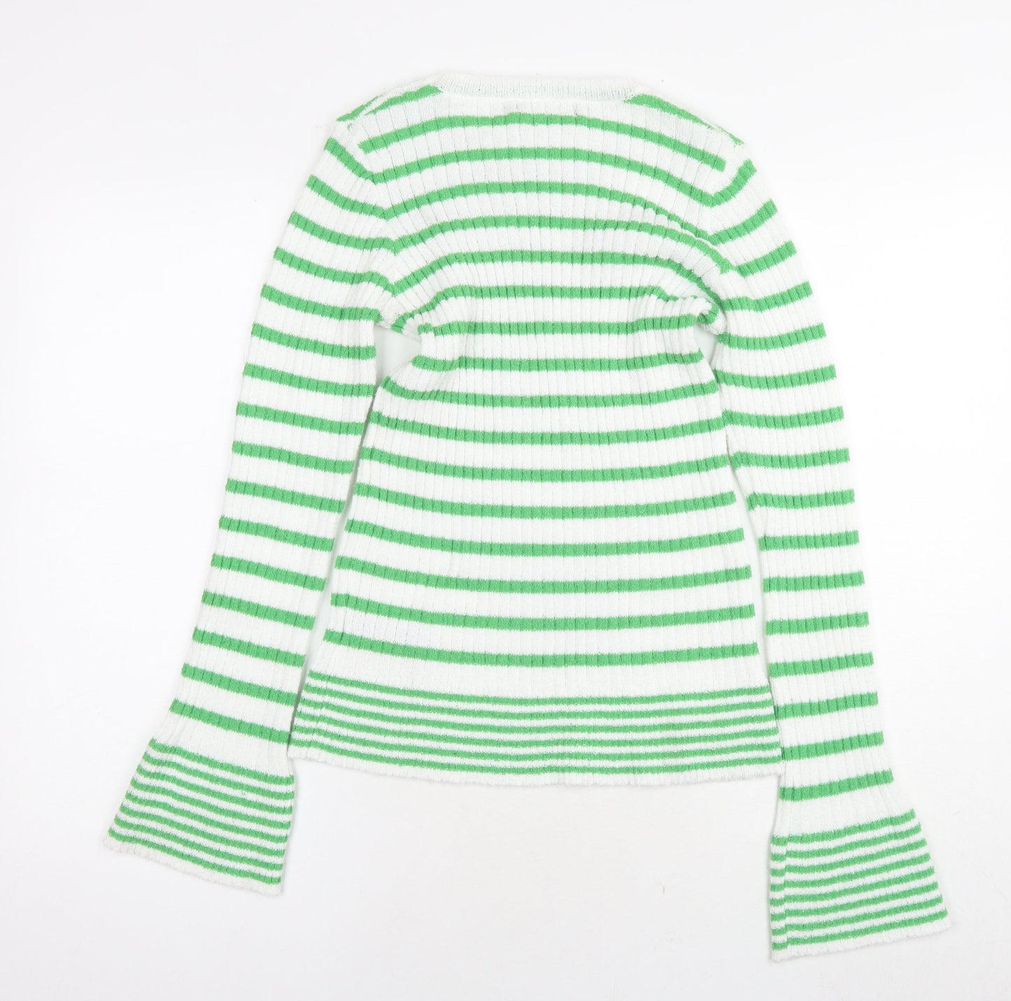 Very Womens White Round Neck Striped Polyester Pullover Jumper Size 12 - Size 12-14