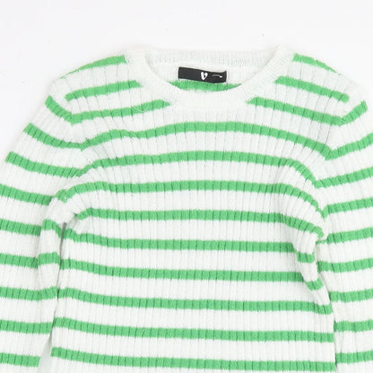Very Womens White Round Neck Striped Polyester Pullover Jumper Size 12 - Size 12-14