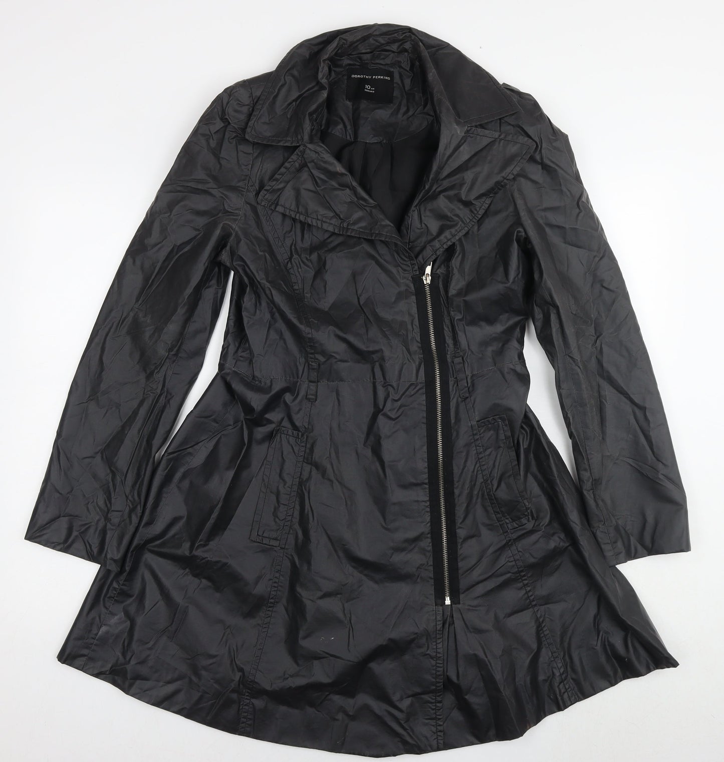 Womens UK Size 10 Dorothy Perkins Black Overcoat