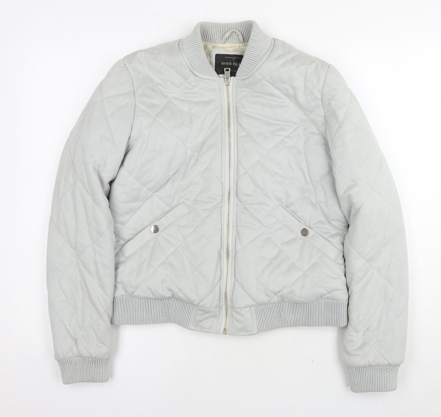 Womens UK Size 12 River Island Grey Quilted Coat