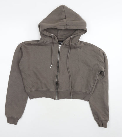 PRETTYLITTLETHING Womens Brown Cotton Full Zip Hoodie Size S Zip