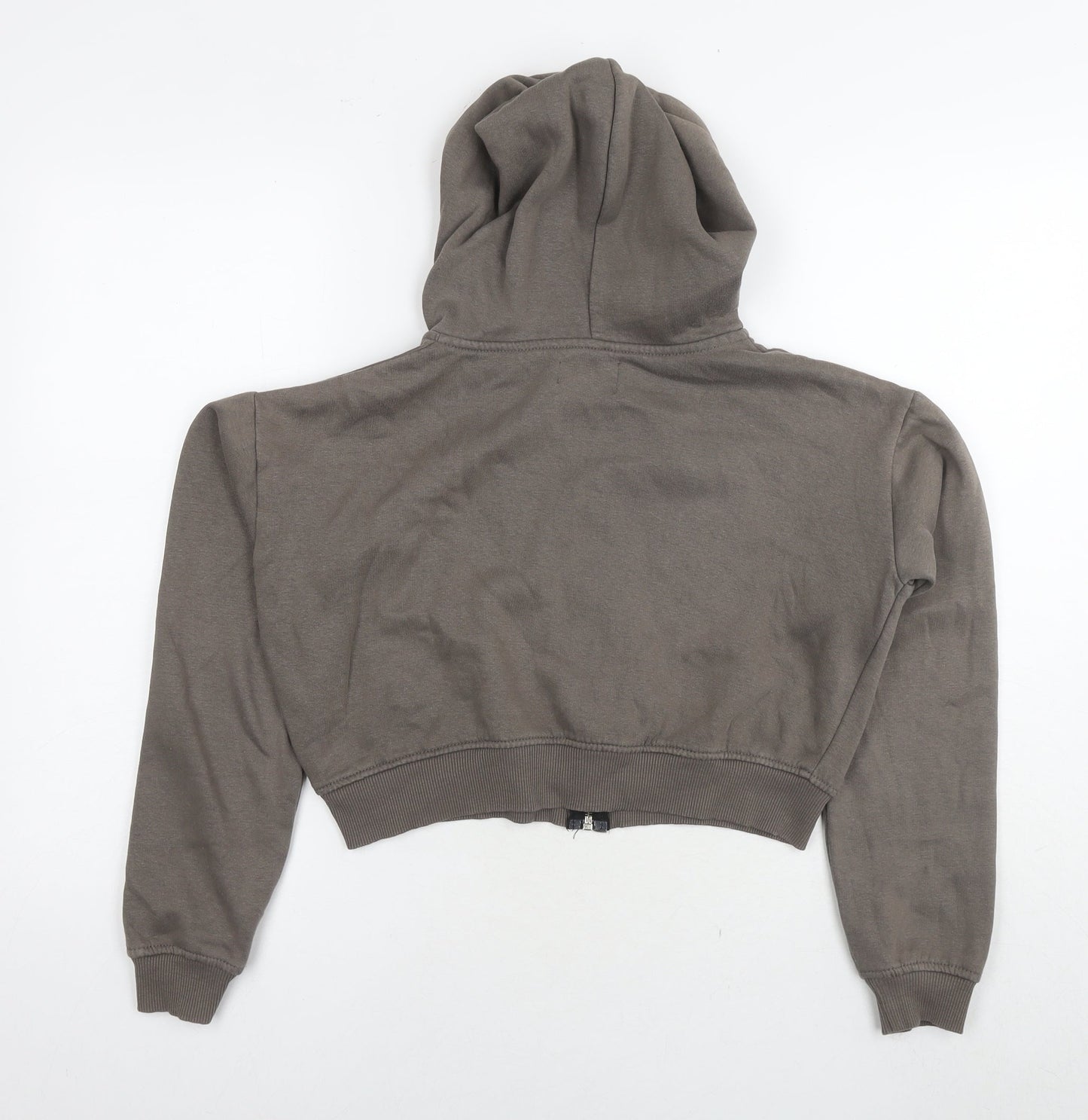 PRETTYLITTLETHING Womens Brown Cotton Full Zip Hoodie Size S Zip
