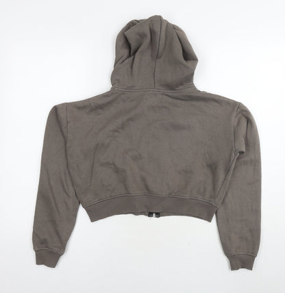PRETTYLITTLETHING Womens Brown Cotton Full Zip Hoodie Size S Zip