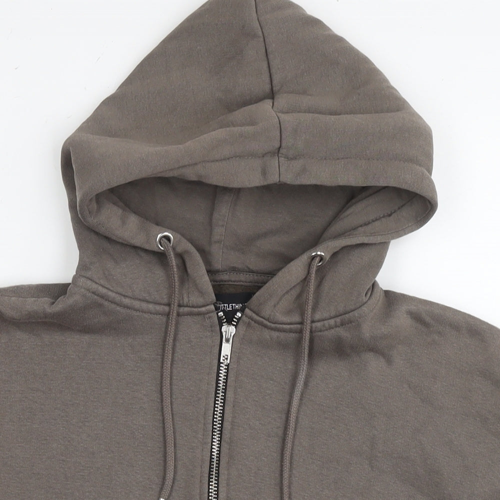 PRETTYLITTLETHING Womens Brown Cotton Full Zip Hoodie Size S Zip